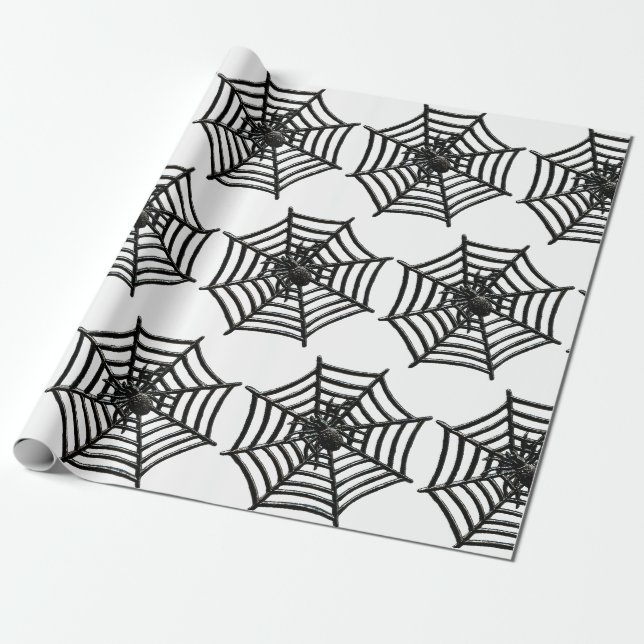 Papier Cadeau HALLOWEEN WEB HALLOWEEN Wrapper Papier NOIR & BLAN (Déroulé)