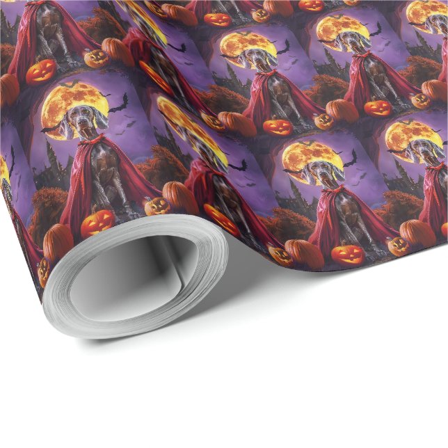 Papier Cadeau Halloween Weimaraner Vampire Citrouilles effroi (Coin rond)