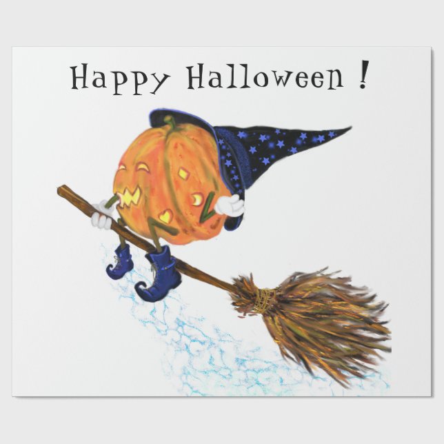 Papier Cadeau Halloween Wrapping Papier Sorcière Citrouille Vola (Plat)