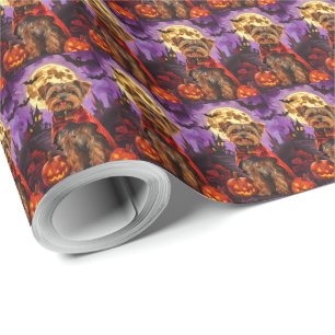 Papier Cadeau Halloween Yorkipoo Vampire Citrouilles Épouvantabl