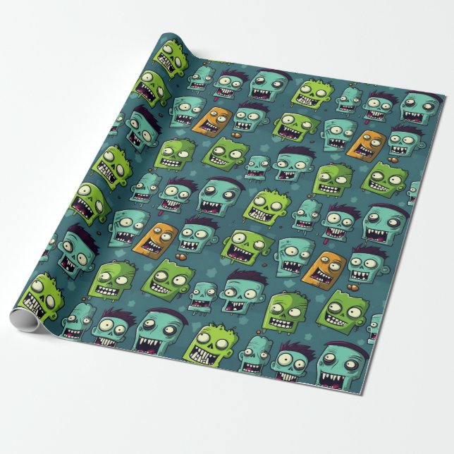 Papier Cadeau Halloween zombie design with green background (Déroulé)