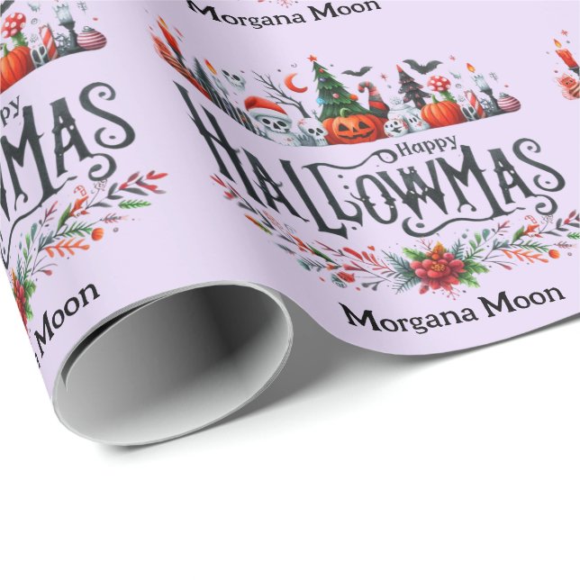 Papier Cadeau Hallowmas Giftwrap Halloween Mashup de Noël (Coin rond)