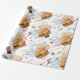 Papier Cadeau Hamburger Fries Restauration rapide BBQ Diner