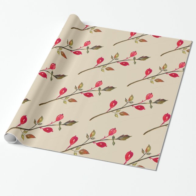 Papier Cadeau Hanche rose, Papier d'enveloppement de dessin Herb (Déroulé)