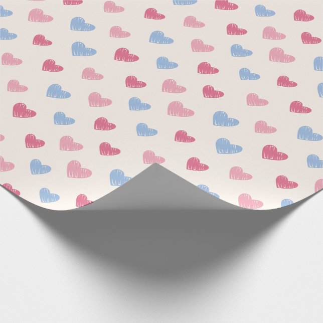 Papier Cadeau Hand Drawn Heart Doodle Pattern (Coin)