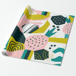 Papier Cadeau Hand drawn pineapples and various shapes, spots, d