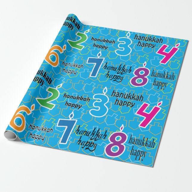 Papier Cadeau Hanoukka/Chanukah Wrapping Paper "Hanoukka Happy" (Déroulé)