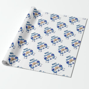 Papier Cadeau Hanoukka Dancing Dreidels et Jelly Doughnut