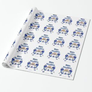 Papier Cadeau Hanoukka Dancing Dreidels et Jelly Doughnut