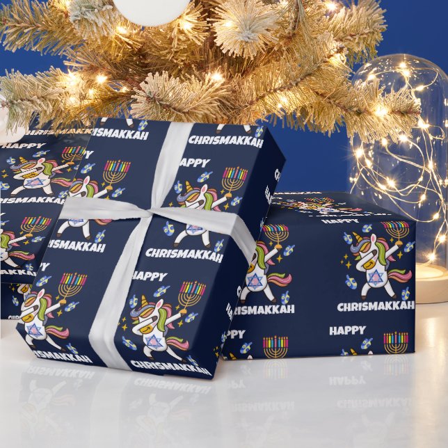 Papier Cadeau Hanoukka heureux, drôles dabbing licorne (Vacances)