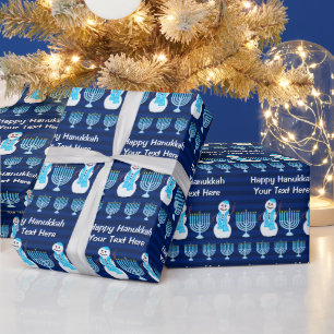 Papier Cadeau Hanoukka Jewish Snowman Menorah Personnaliser ceci