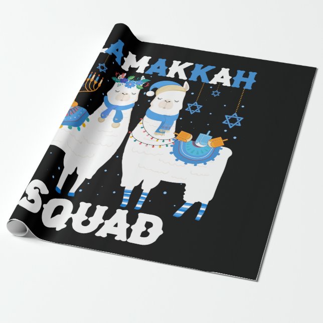 Papier Cadeau Hanoukka Llama Christmas Joyeux Llamakah Squad mig (Déroulé)