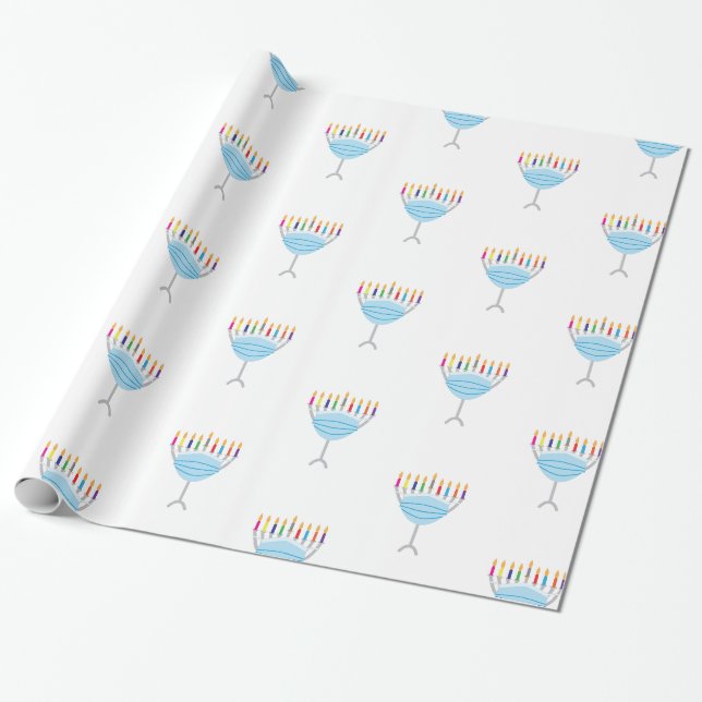 Papier Cadeau Hanoukka Menorah avec masque facial (Déroulé)