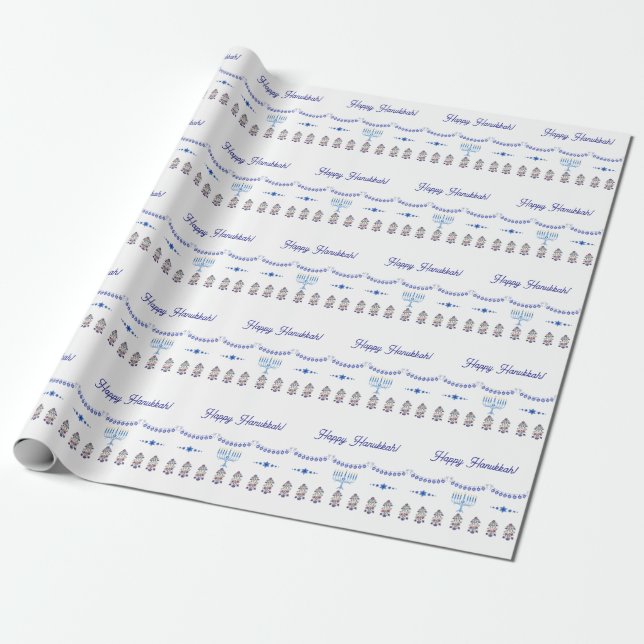 Papier Cadeau Hanoukka menorah étoile bleu (Déroulé)