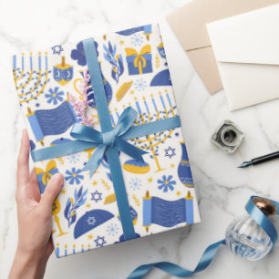 Papier Cadeau Hanoukka Torah Dreidel Star de David Menorah Cadea