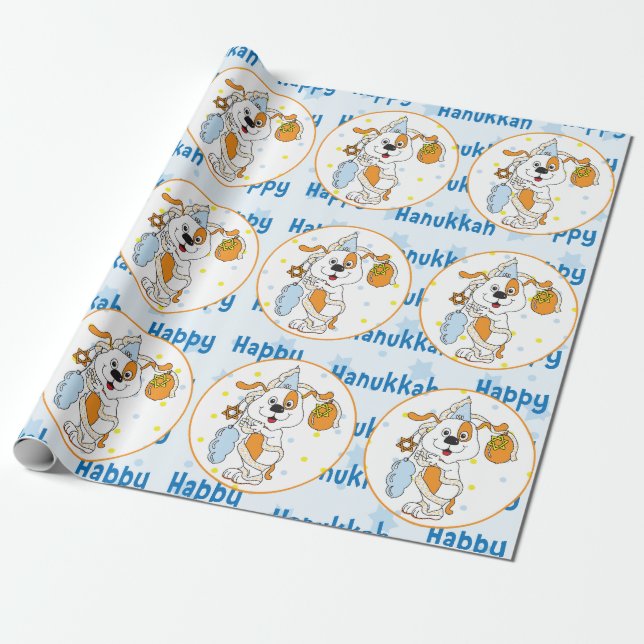 Papier Cadeau Hanoukka Wrapper Paper "Happy Hanoukka" (Déroulé)