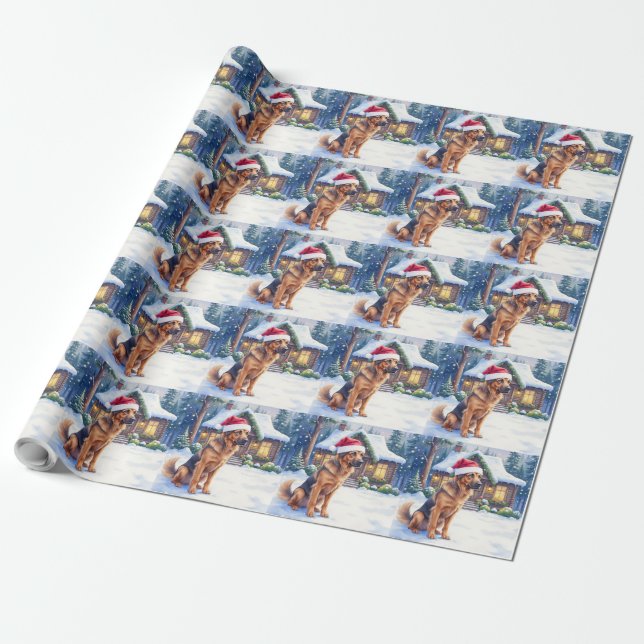 Papier Cadeau Hanoverian Scenthound Snowy Forest Cabin Santa Hat (Déroulé)