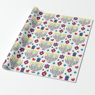 Papier Cadeau Hanukiah Hanoukka Menorah Amusement coloré