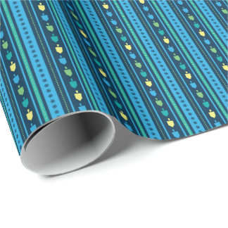 Papier Cadeau Hanukkah Dreidel Party Stripe Wrapping Paper