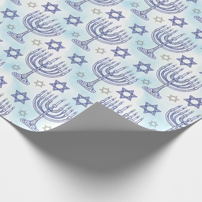 Papier Cadeau Hanukkah Menorah Star of David Doodle Art Style (Coin)