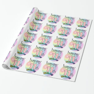 Papier Cadeau Happy 11th Birthday (rose)