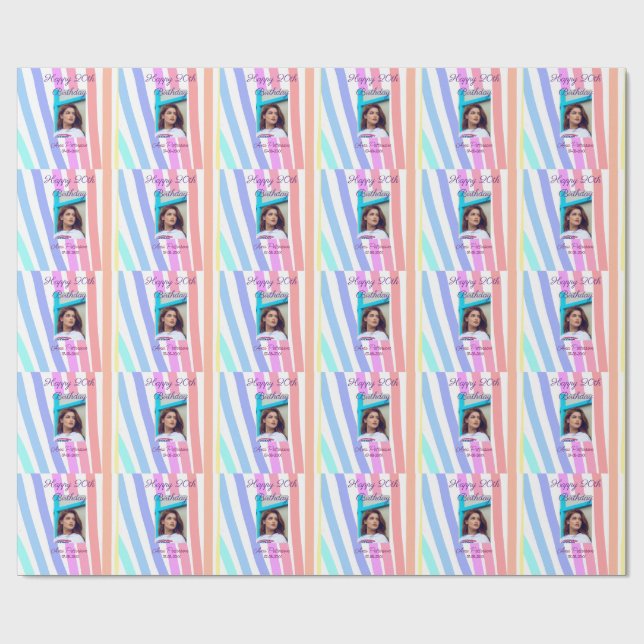 Papier Cadeau Happy 20th Birthday rainbow rustic boho lines phot (Plat)