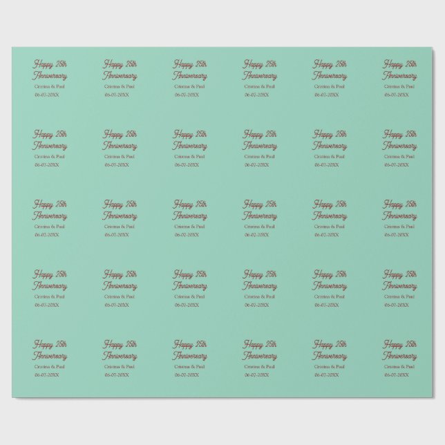 Papier Cadeau Happy 25th aniversary green mauve pastel boho retr (Plat)