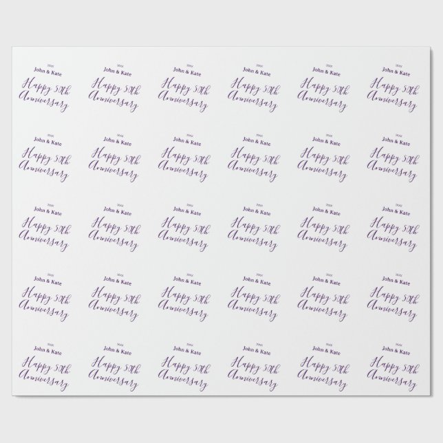Papier Cadeau Happy 50th anniversary purple name year simple  (Plat)