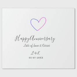 Papier Cadeau Happy anniversary pink blue heart name date simple