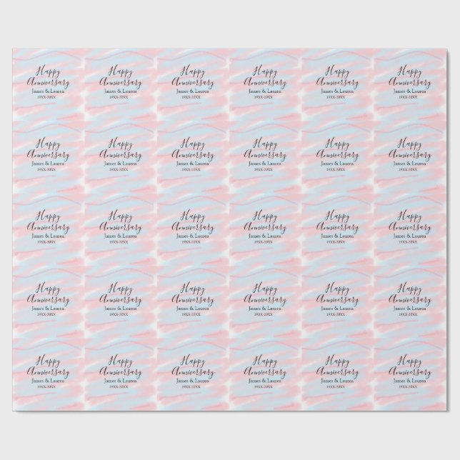 Papier Cadeau Happy anniversary wedding name date year pastel  (Plat)