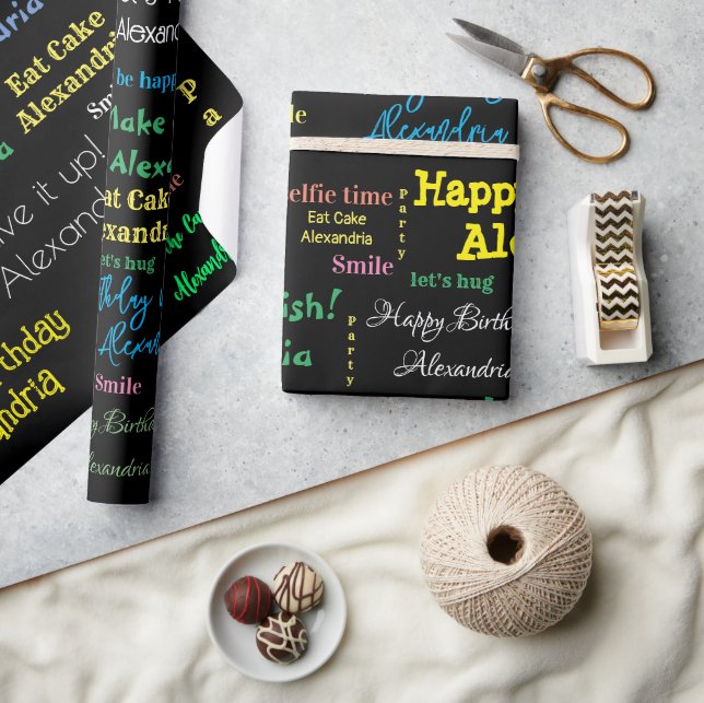 Papier Cadeau Happy Birthday Wrapping Papier Nom personnalisé (Artisanat)