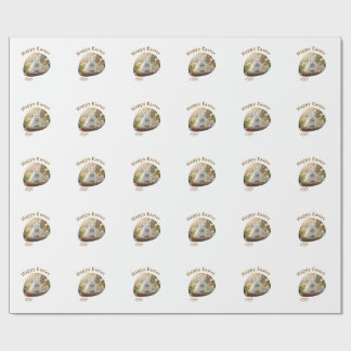 Papier Cadeau Happy Easter white bunny year photo family name 