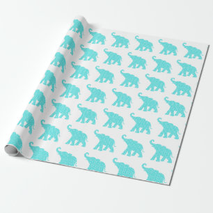 Papier Cadeau Happy Elephant Art Turquoise Motif mignonne
