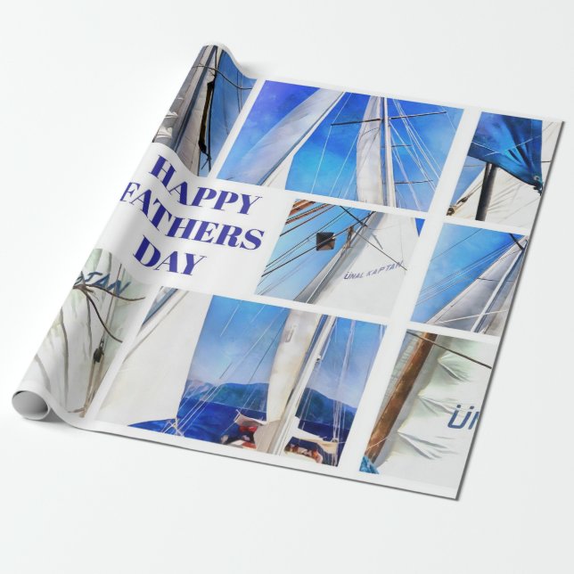 Papier Cadeau Happy Fête des pères Artistic White Sails Collage (Déroulé)