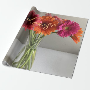 Papier Cadeau Happy Gerbera Fleur colorée +Nom personnalisé
