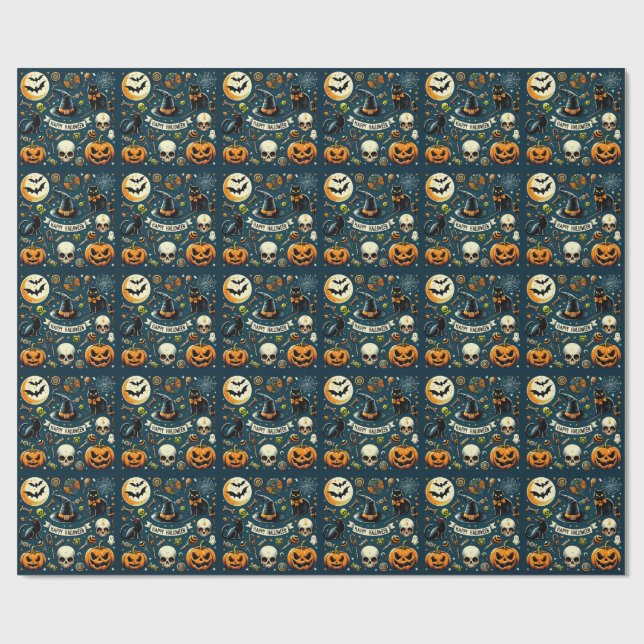 Papier Cadeau Happy Halloween amusant et Éffrayant (Plat)