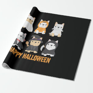 Papier Cadeau Happy Halloween Chiens Carlins mignonnes Amoureux