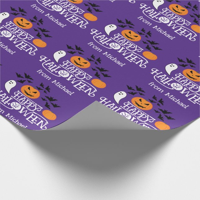 Papier Cadeau Happy Halloween fantômes citrouille chauves-souris (Coin)