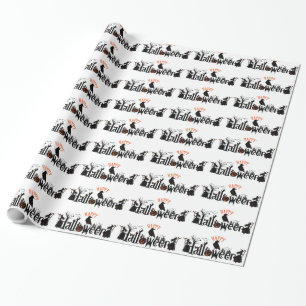 Papier Cadeau Happy Halloween Noir Concept Typographie Design