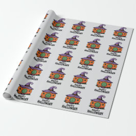 Papier Cadeau Happy Halloween Pumpkin Cottage & Witch Hat Roof 