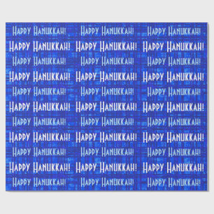 Papier Cadeau Happy Hanoukka blanc et bleu Plaid papier
