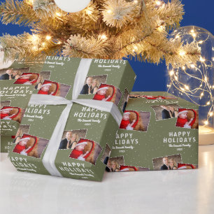 Papier Cadeau Happy Holidays 2 Photo Collage Snowflakes