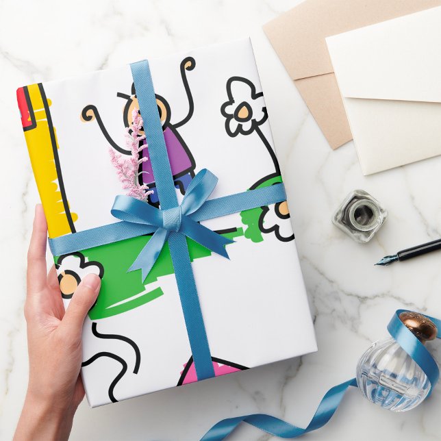 Papier Cadeau Happy Home Colorful House et Stick Figure (Créateur téléchargé)