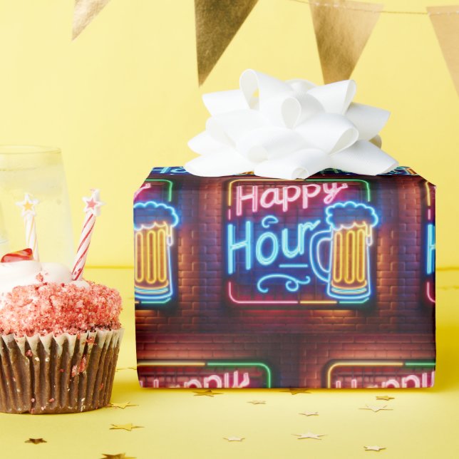 Papier Cadeau Happy Hour Sign On Brick (Fête d'anniversaire)