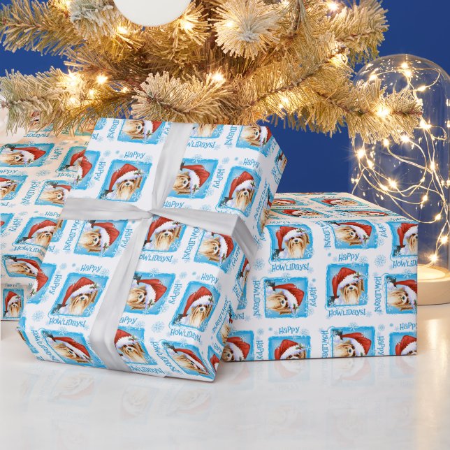Papier Cadeau Happy Howlidays Biewer Terrier Wrapping Papier (Vacances)