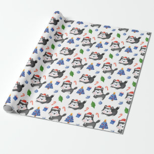 Papier Cadeau Happy Husky Motif de Noël