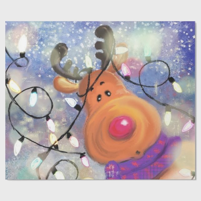 Papier Cadeau Happy Reindeer Christmas Wrapper Paper (Plat)
