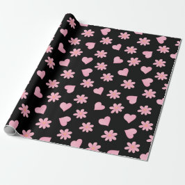 Papier Cadeau Happy valentine day Black& Pink hearts Flowers