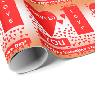 Papier Cadeau Happy Valentine's Day Text Forever Love Hearts Red