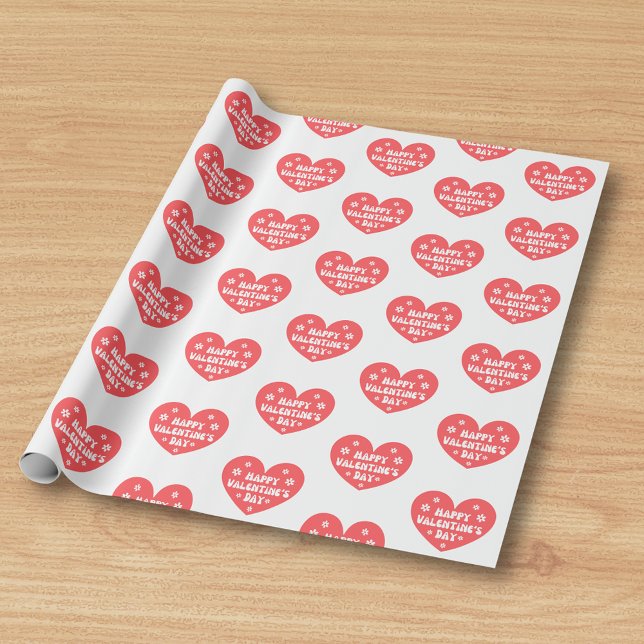 Papier Cadeau happy valentines jour coeur rétro rouge blanc élég (Créateur téléchargé)